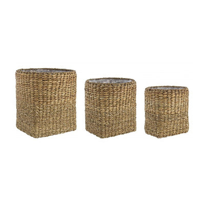 SET 3 VASI PLAIN VASO CESTO CESTINI PORTABIANCHERIA IN VIMINI INTRECCIO VEGETALE BIZZOTTO