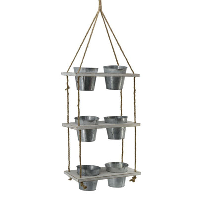 PORTAVASO SOSPESO VASI SHABBY VASO METALLO CON CORDA JUTA PENSILE 6 POSTI CM 41,5X19,5H114