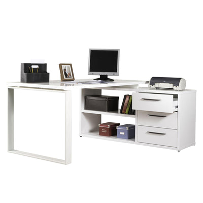 SCRIVANIA ANGOLARE CON CASSETTIERA BIANCO LACCATO DA UFFICIO 170 CM