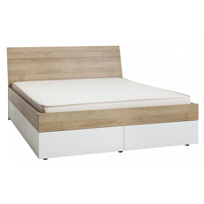 LETTO MODERNO MATRIMONIALE CON 4 CASSETTI STRUTTURA TELAIO ROVERE E BIANCO CON SPALLIERA