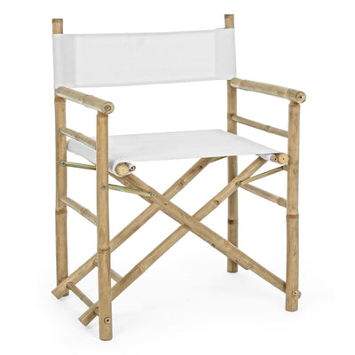 Sedia regista joyce da piscina e balcone struttura in bamboo e tessuto bianco